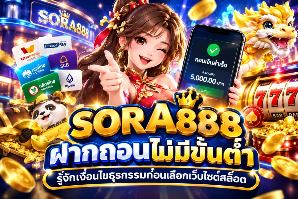 ฝากถอนไม่มีขั้นต่ำ SORA888 รู้จักเงื่อนไขธุรกรรมก่อนเลือกเว็บไซต์สล็อต